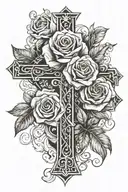 Cross with rose fines with Roman numerals inside tattoo design idea
