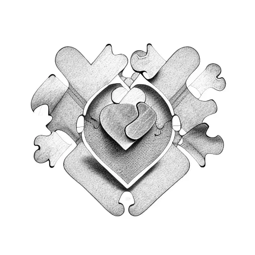 A broken heart made up of puzzle pieces, symbolizing the idea of putting oneself back together after heartbreak tattoo design idea