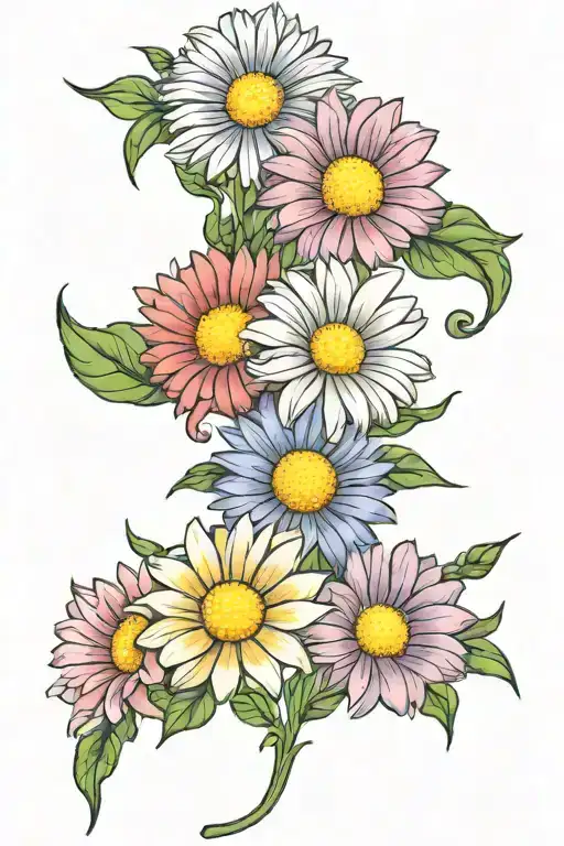 daisy, Aster & Morning Glory tattoo design idea