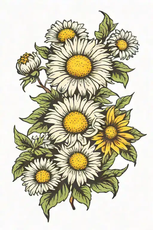 daisy, Aster & Morning Glory tattoo design idea