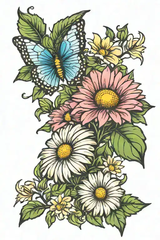 daisy, Aster & Morning Glory tattoo design idea