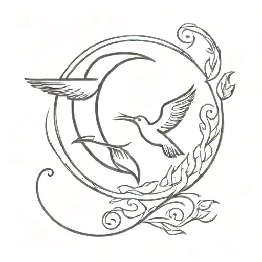 moon, dove, and heart tattoo design idea