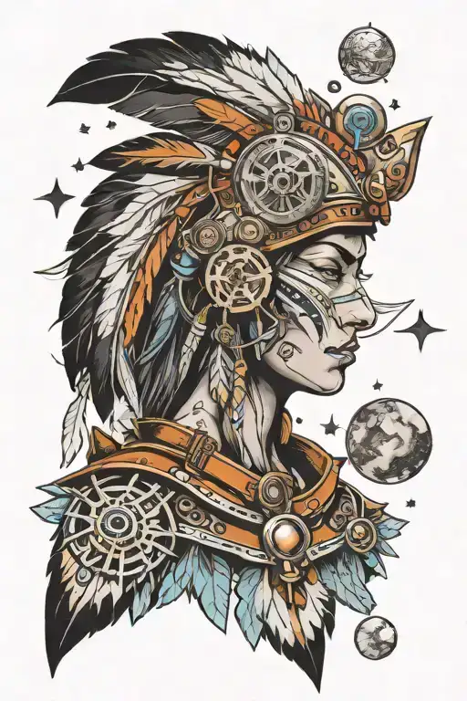 native american, space, steampunk inspired tattoo tattoo design idea