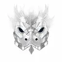 clean anonymous mask  with fade and word be your own hero tattoo design idea