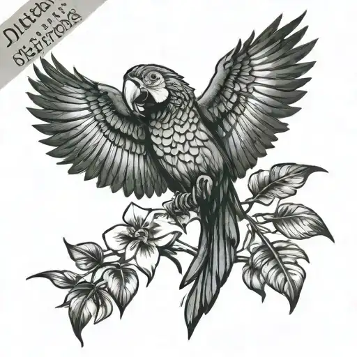 macaw flying tattoo design idea
