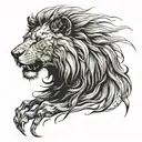 Figure: Lion body and claws and wolf head and tail. Details: "Tigin" (Prince) in Gokturk alphabet on the chest tattoo design idea
