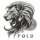 Figure: Lion body and claws and wolf head and tail. Details: "Tigin" (Prince) in Gokturk alphabet on the chest tattoo design idea