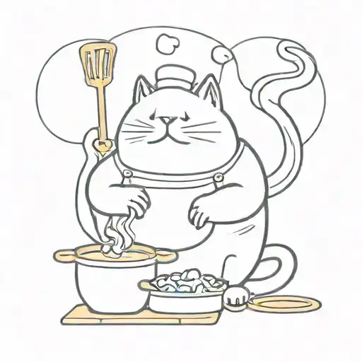 A very fat cat is cooking tattoo design idea