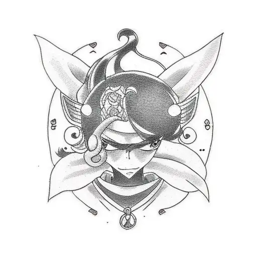 Anime character in a traditional Japanese garden tattoo design idea