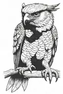 a harpy eagle perching on the arm, with shadow made of cross hatching in blocks tattoo design idea