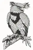 a harpy eagle perching on the arm, with shadow made of cross hatching in blocks tattoo design idea