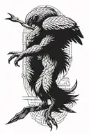 a harpy bird landing on the arm near the shoulder from the back, with shadow made of cross hatching in blocks tattoo design idea