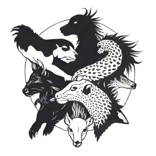 A group of diverse animals holding hands in a circle symbolizing friendship and unity tattoo design idea