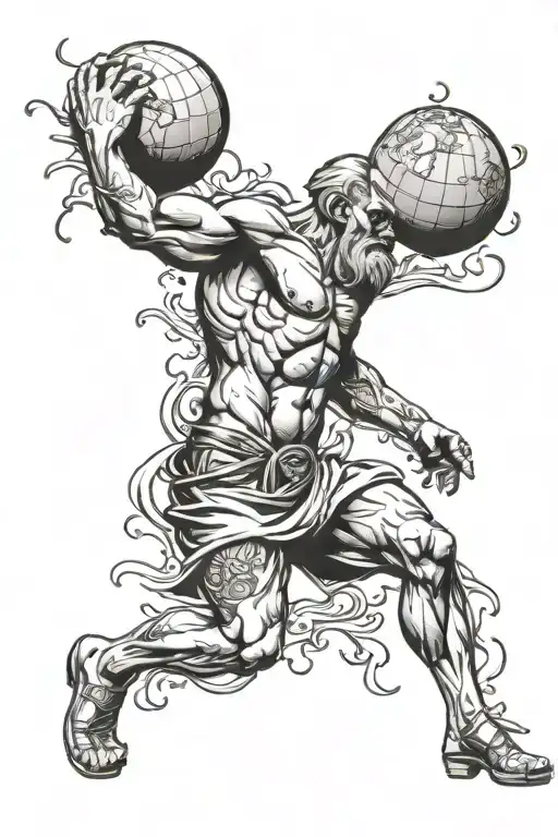 atlas holding the world, stadium filled with cheering fans tattoo design idea