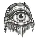 eye with strips around it. old school style. the eye represents the feeling of illusion tattoo design idea