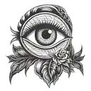eye with strips around it. old school style. the eye represents the feeling of illusion tattoo design idea