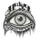 eye with strips around it. old school style. the eye represents the feeling of illusion tattoo design idea