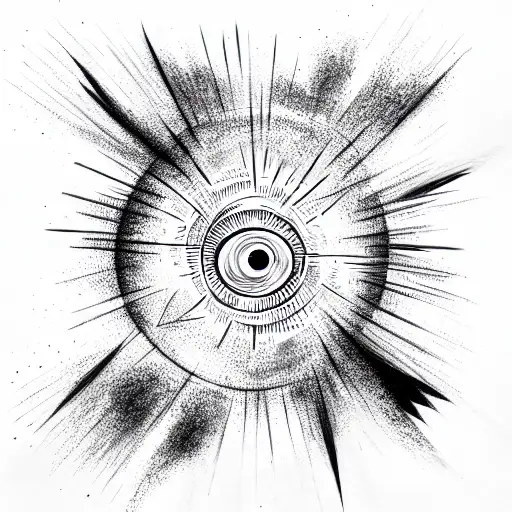 Black abstract sun with an eye tattoo design idea