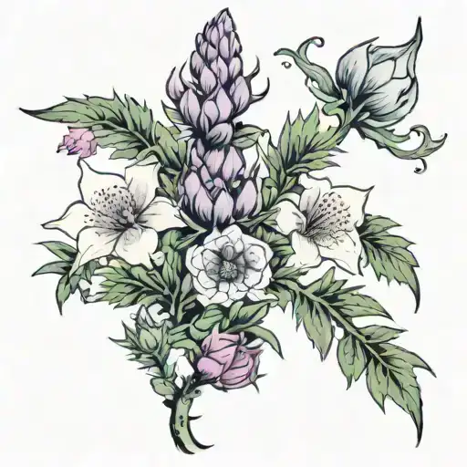 foxglove and thistle intertwined tattoo design idea