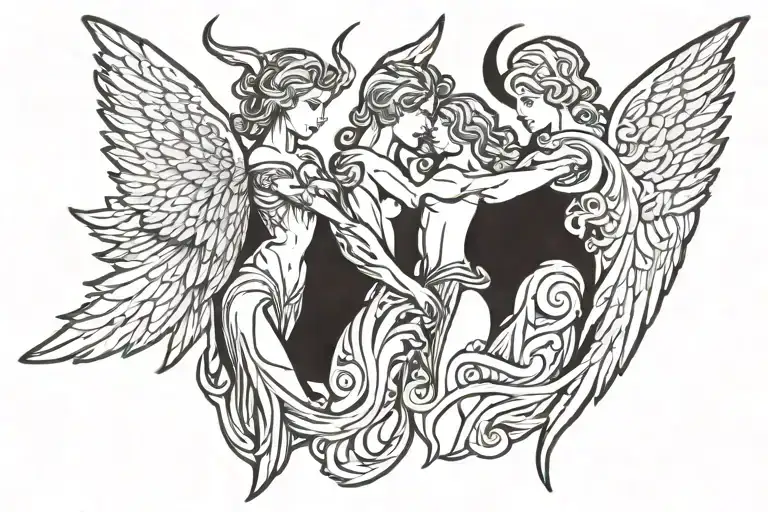 angel devil side by side view tattoo design idea