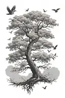 posion tree with birds flying tattoo design idea