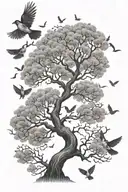 posion tree with birds flying tattoo design idea