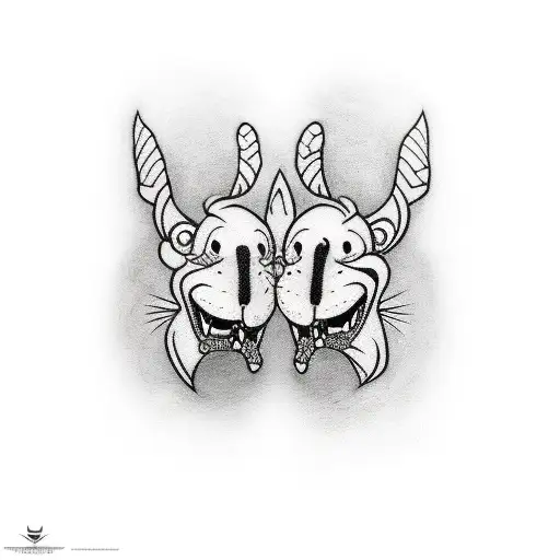 matching twin cartoon characters  tattoo design idea