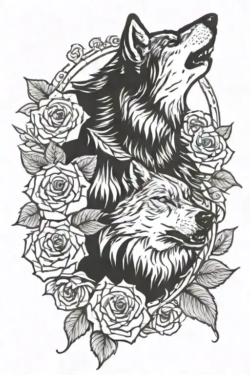 wolf and roses tattoo design idea
