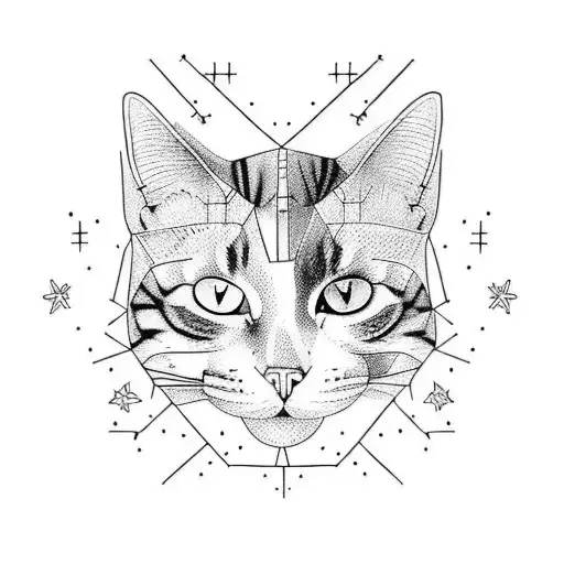 A tattoo featuring a cat and Gemini constellation intertwined tattoo design idea