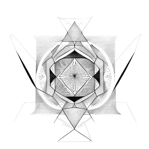 An abstract tattoo inspired by the concept of shaping your own reality, using geometric patterns and symbols. tattoo design idea