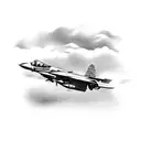 An off-road vehicle driving through a battlefield with fighter planes flying overhead tattoo design idea