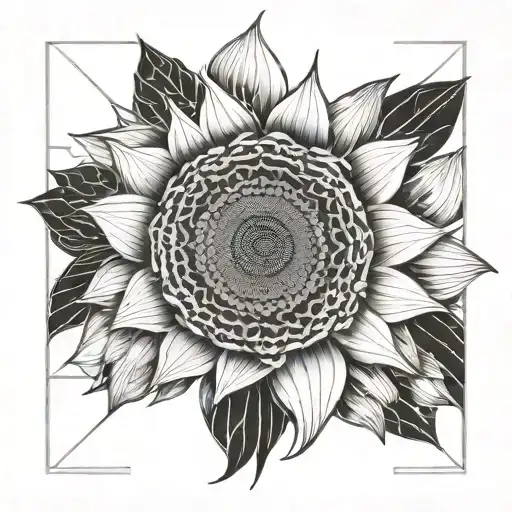 geometrical sunflower focusing on the spiral seeds in the middle tattoo design idea