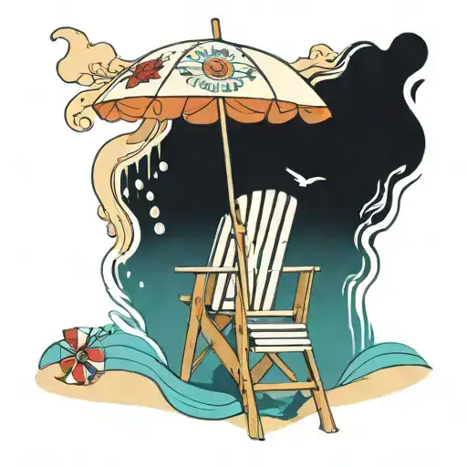 lifeguard chair high at pool with umbrella sunny day at the beach tattoo design idea