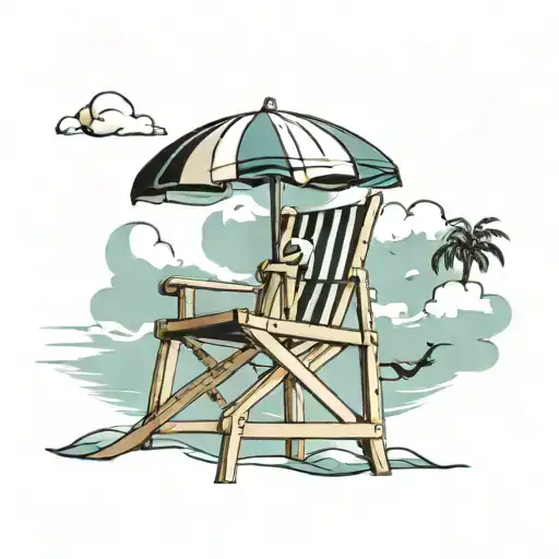 lifeguard chair high in the air at pool with umbrella sunny tattoo design idea