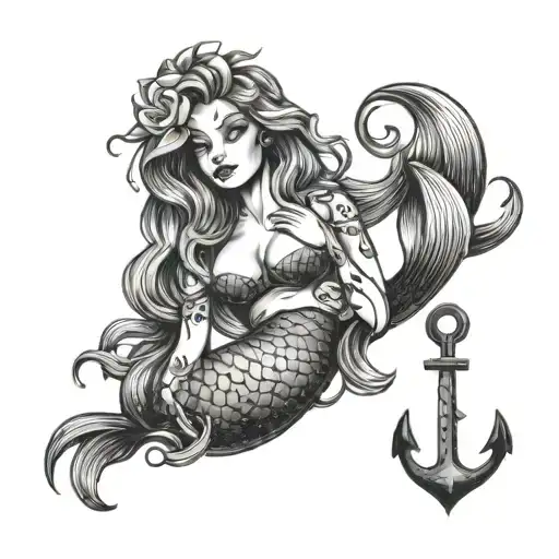 mermaid on an anchor   tattoo design idea