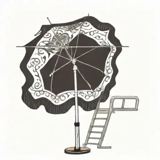 lifeguard chair high off the ground at pool with umbrella sunny tattoo design idea