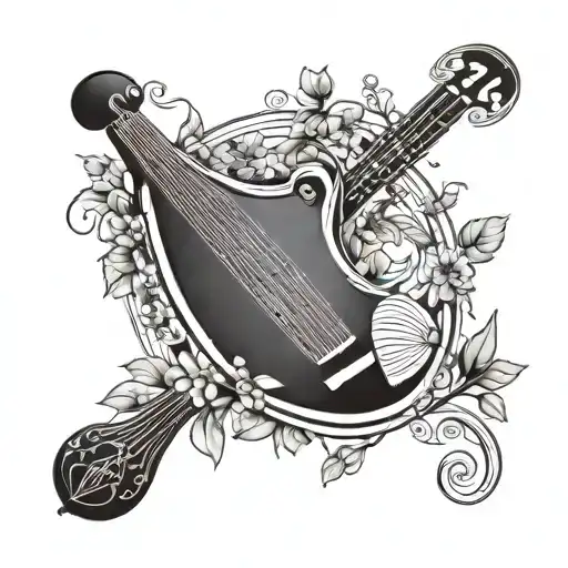 Greek old fashion lyre with fig plants on either side son of Achilles  tattoo design idea