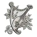 Greek  lyre with fig plants on either side view tattoo design idea