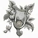 Greek  lyre with fig plants on either side view tattoo design idea