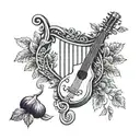 Greek  lyre with fig plants on either side view tattoo design idea