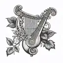 Greek  lyre with fig plants on either side view tattoo design idea