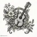 lyre with fig plants on either side view tattoo design idea