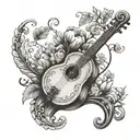 lyre with fig plants on either side view tattoo design idea