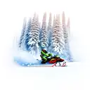 A snowmobile racing through a mountain river tattoo design idea