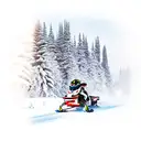 A snowmobile racing through a mountain river tattoo design idea