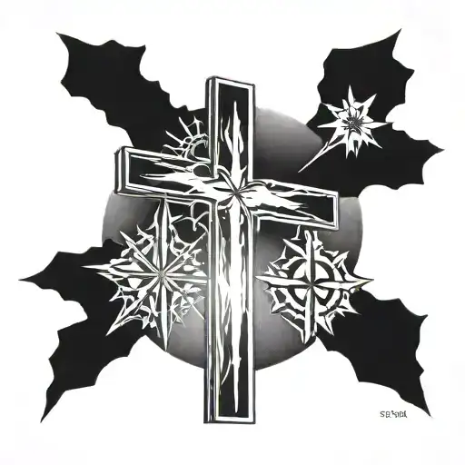 the three crosses with sun shining tattoo design idea