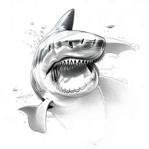 great white shark biting grenade tattoo design idea