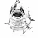 great white shark biting an exploding grenade tattoo design idea
