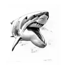 great white shark biting an exploding grenade tattoo design idea