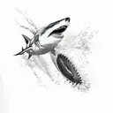 great white shark biting an exploding grenade tattoo design idea